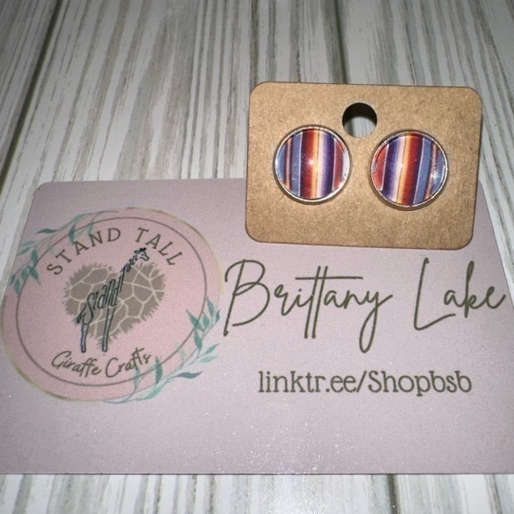 Multi color stripe 12mm round earring set new